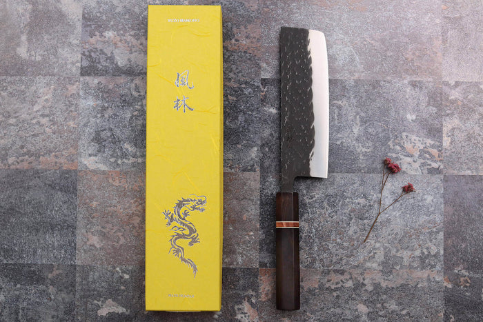 Couteau nakiri 16,5cm japonais artisanal Yuzo Black SLD ébène et cognassier