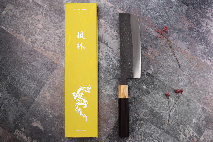 Couteau nakiri 16,5cm japonais artisanal Yuzo Black SLD ébène et olivier