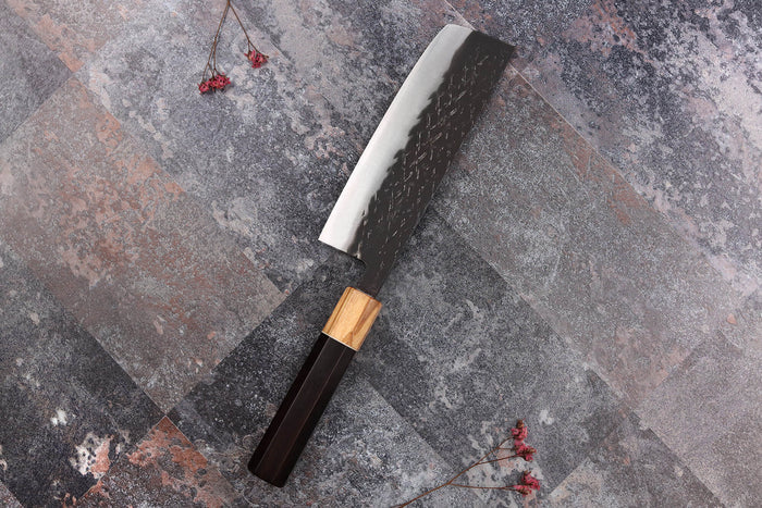 Couteau nakiri 16,5cm japonais artisanal Yuzo Black SLD ébène et olivier