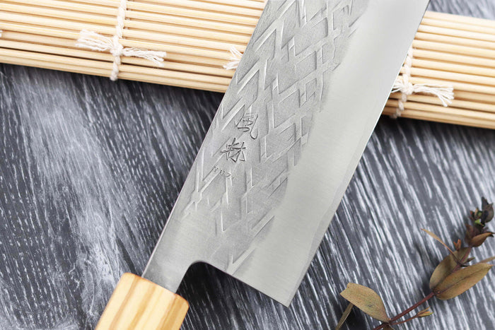 Couteau nakiri 16,5cm japonais artisanal Yuzo SLD olivier et sequoia