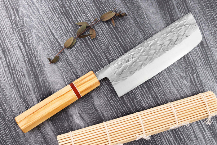 Couteau nakiri 16,5cm japonais artisanal Yuzo SLD olivier et sequoia