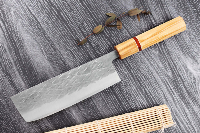 Couteau nakiri 16,5cm japonais artisanal Yuzo SLD olivier et sequoia
