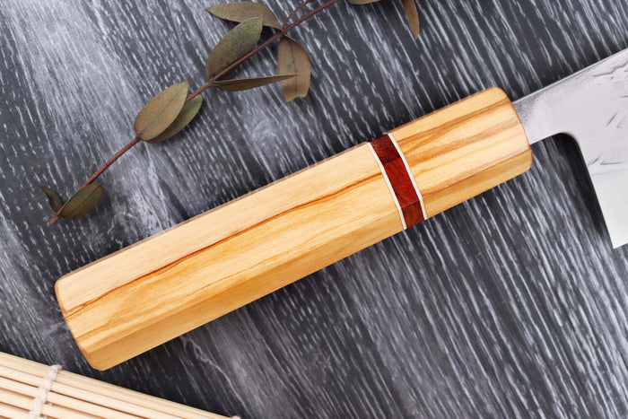 Couteau nakiri 16,5cm japonais artisanal Yuzo SLD olivier et sequoia