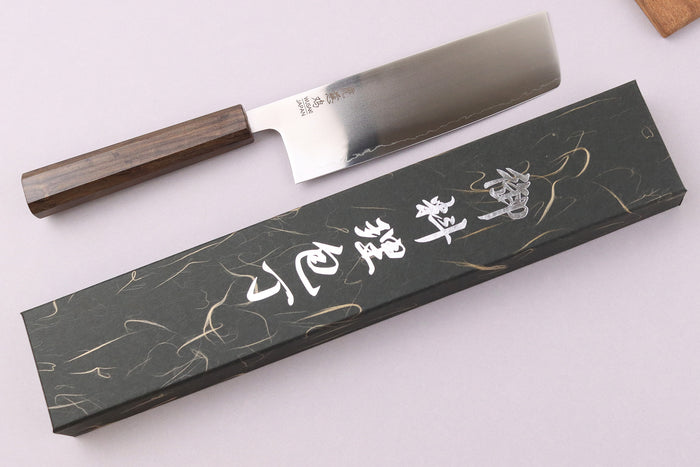Couteau nakiri 16cm japonais artisnal Wusaki Hikari SLD manche bubinga