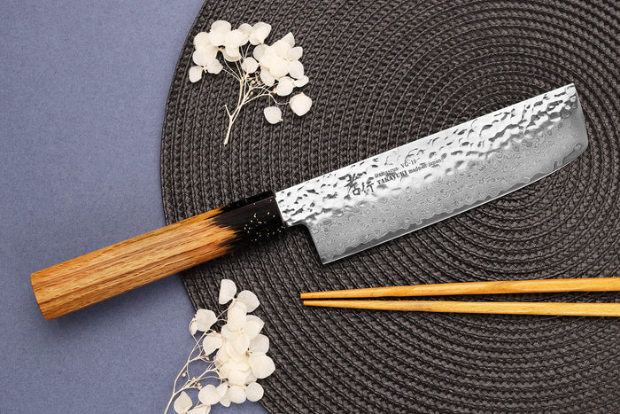 Couteau nakiri 16cm japonais Sakai Takayuki Kashi Urushi VG10 damas