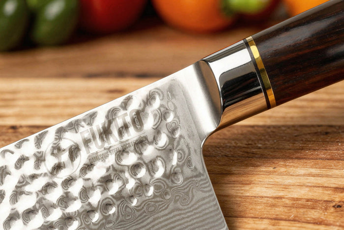 Couteau nakiri 17cm Fukito Ébène Damas martelé