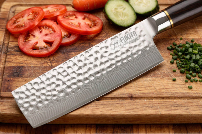 Couteau nakiri 17cm Fukito Ébène Damas martelé