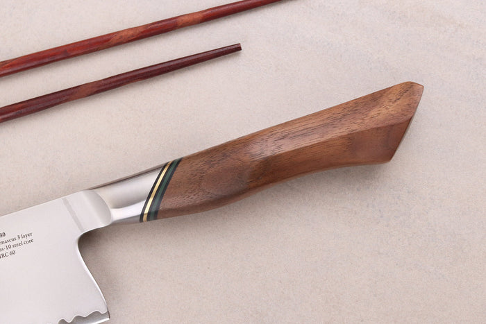Couteau nakiri 18cm Ryda Knives A-30 San Maï et manche en noyer