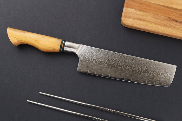Couteau nakiri 18cm Ryda Knives ST650 Damas et manche en olivier
