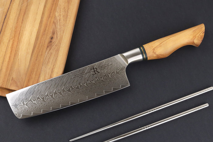 Couteau nakiri 18cm Ryda Knives ST650 Damas et manche en olivier