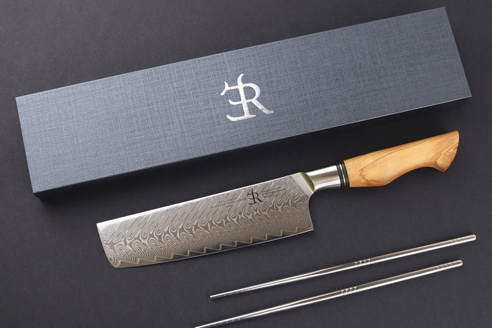 Couteau nakiri 18cm Ryda Knives ST650 Damas et manche en olivier