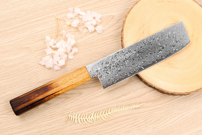 Couteau nakiri japonais artisanal Yoshihiro ZAD lame damassée 16cm