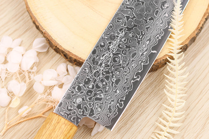Couteau nakiri japonais artisanal Yoshihiro ZAD lame damassée 16cm