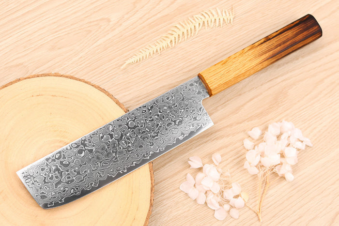 Couteau nakiri japonais artisanal Yoshihiro ZAD lame damassée 16cm