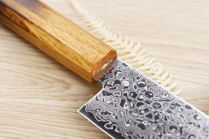 Couteau nakiri japonais artisanal Yoshihiro ZAD lame damassée 16cm