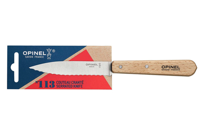 Couteau Opinel n°113 cranté manche en hêtre lame 10cm