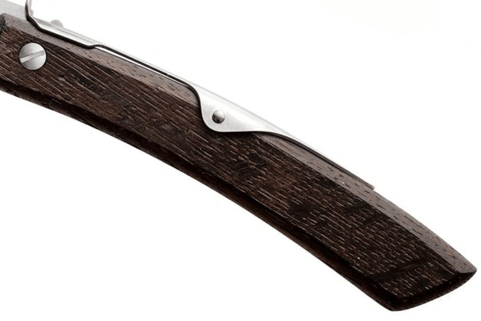 Couteau pliant artisanal Windmühlenmesser Ibex 100 manche en chêne fumé 14cm