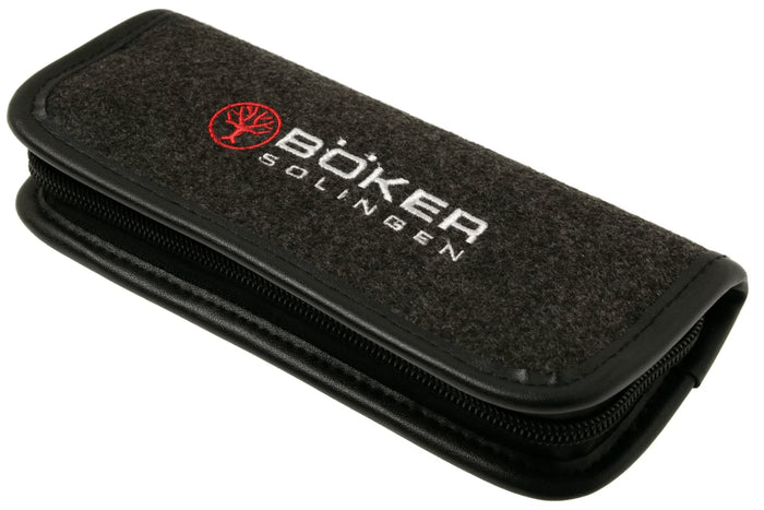 Couteau pliant Böker Barlow M4 Sherman Damas 110038DAM manche en micarta marron et inox 8,8cm + étui feutre
