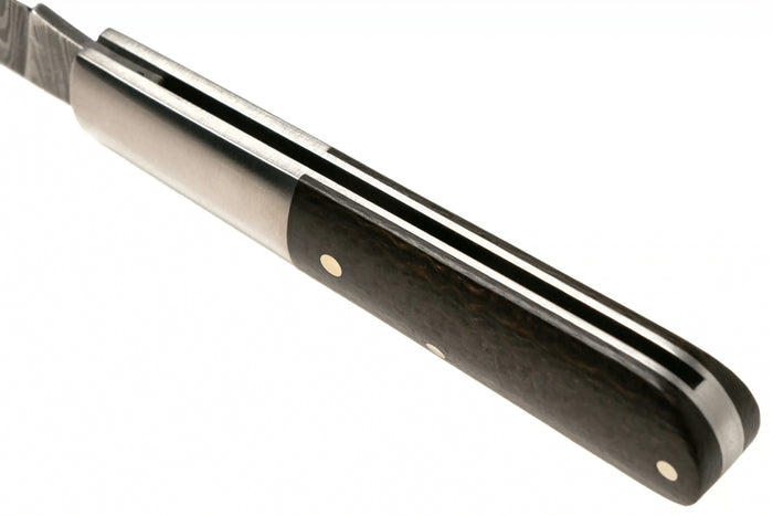 Couteau pliant Böker Barlow M4 Sherman Damas 110038DAM manche en micarta marron et inox 8,8cm + étui feutre
