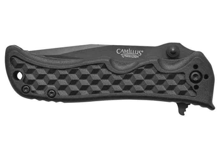 Couteau pliant Camillus Reverb manche en nylon et fibres de verre à motif cubique 9,5cm