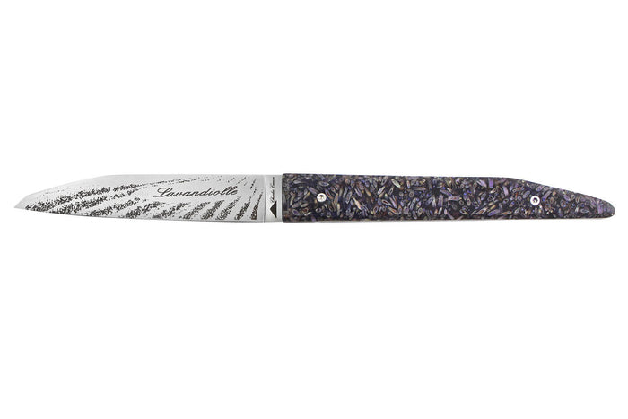 Couteau pliant Charles Canon Lavandiolle manche en lavande de Provence fabriqué en France + coffret en bois