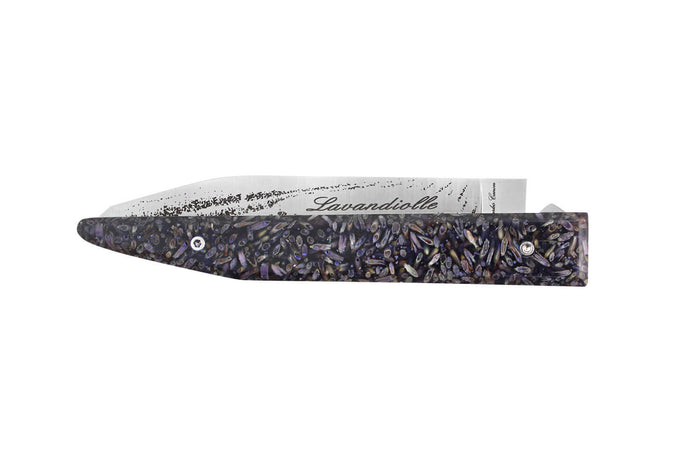 Couteau pliant Charles Canon Lavandiolle manche en lavande de Provence fabriqué en France + coffret en bois