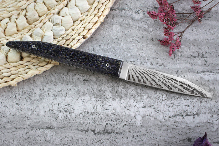 Couteau pliant Charles Canon Lavandiolle manche en lavande de Provence fabriqué en France + coffret en bois