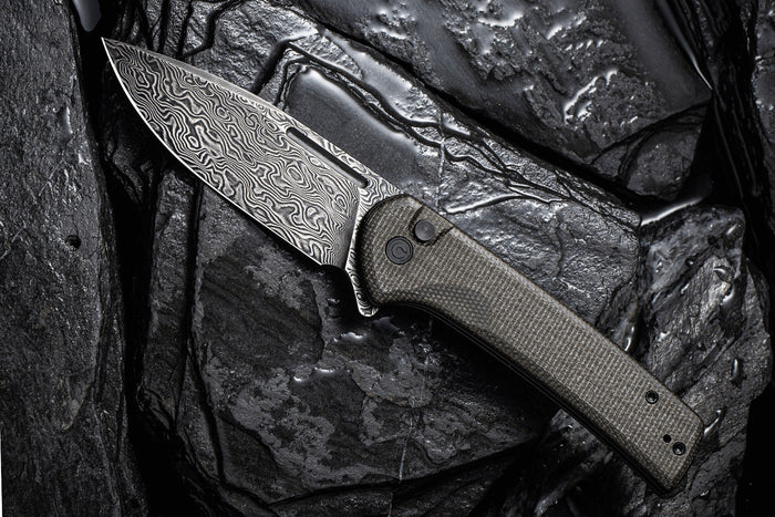 Couteau pliant CIVIVI Conspirator C21006DS1 lame Damas manche Micarta noir et vert 11,7cm
