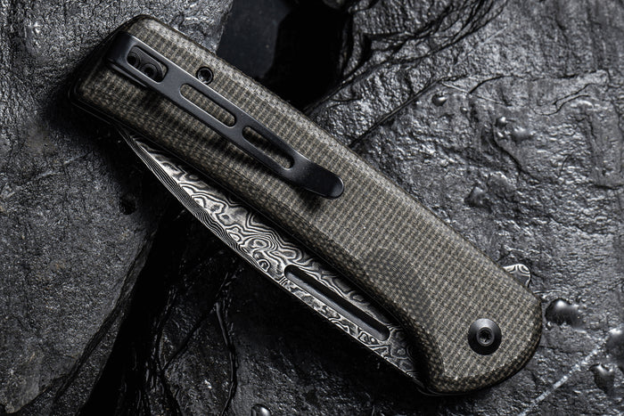 Couteau pliant CIVIVI Conspirator C21006DS1 lame Damas manche Micarta noir et vert 11,7cm