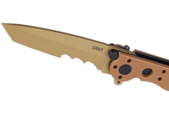Couteau pliant CRKT M16-10DZ 1610DZ lame tanto semi-dentée manche en nylon / fibres de verre désert 10cm