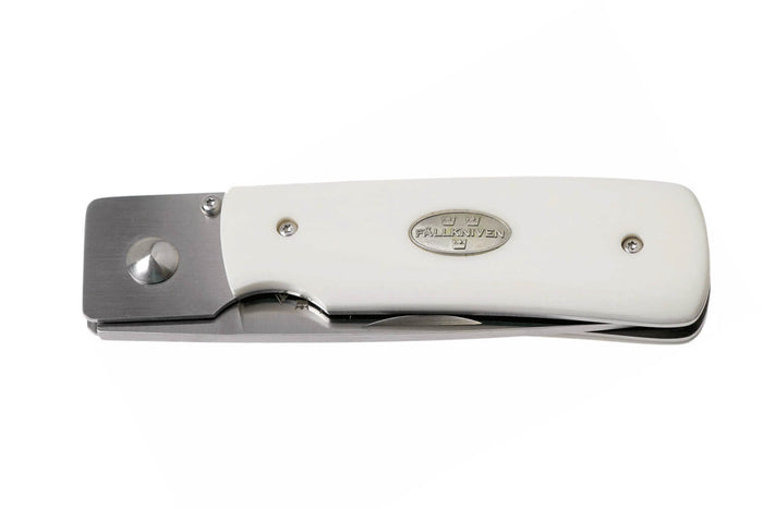 Couteau pliant Fallkniven RL1EY manche Elforyn imitation ivoire 9,5cm + étui en daim