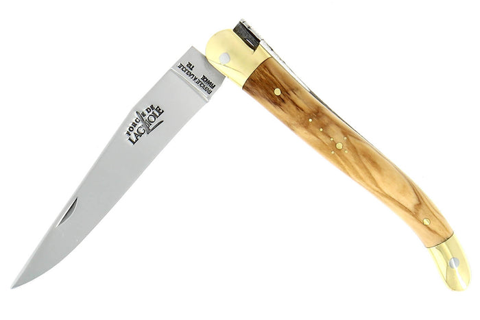 Couteau pliant Forge de Laguiole manche en bois d'olivier 11cm mitres en laiton