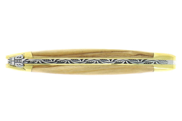 Couteau pliant Forge de Laguiole manche en bois d'olivier 11cm mitres en laiton