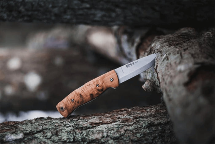 Couteau pliant Helle Bleja H625 manche en bois de bouleau 11,7cm + gaine en cuir