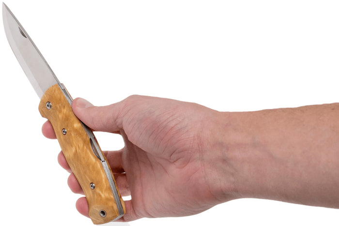 Couteau pliant Helle Bleja H625 manche en bois de bouleau 11,7cm + gaine en cuir