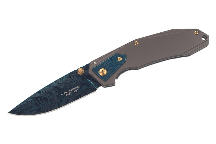 Couteau pliant Herbertz 533912 manche en acier inox finition damassée 11,3cm