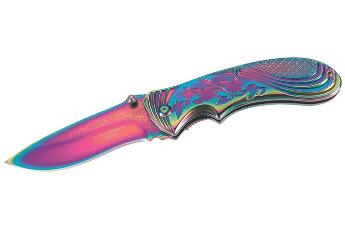 Couteau pliant Herbertz 577910 manche en acier inox avec revêtement titane arc-en-ciel 10cm