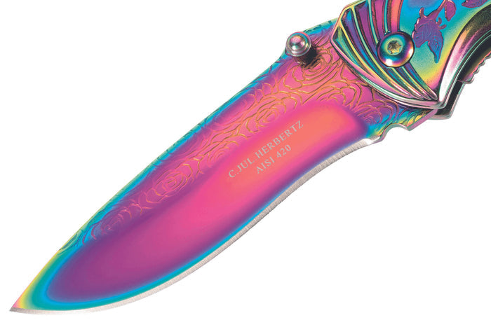 Couteau pliant Herbertz 577910 manche en acier inox avec revêtement titane arc-en-ciel 10cm