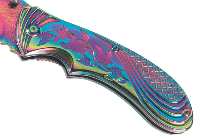 Couteau pliant Herbertz 577910 manche en acier inox avec revêtement titane arc-en-ciel 10cm