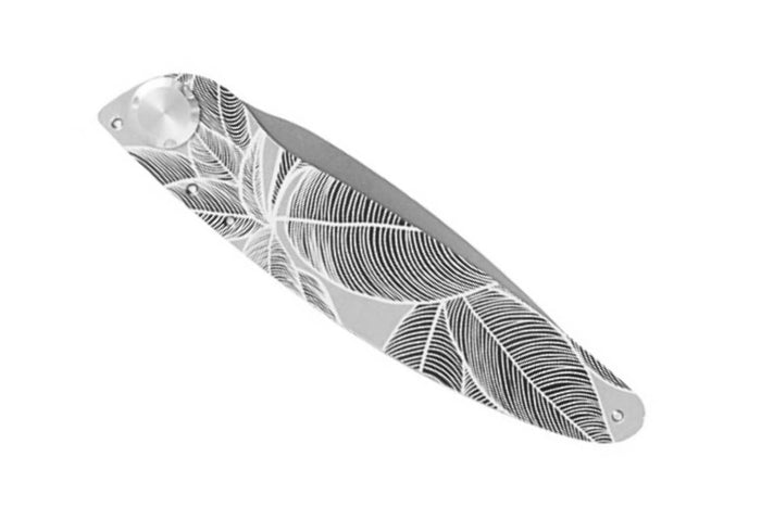 Couteau pliant K2 Elegance K2.19M manche inox décor tropical 11,5cm + étui suédine