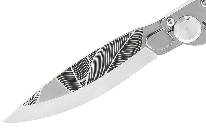 Couteau pliant K2 Elegance K2.19M manche inox décor tropical 11,5cm + étui suédine