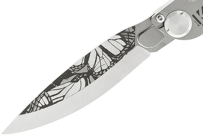 Couteau pliant K2 Elegance K2.21M manche inox décor papillon 11,5cm + étui suédine