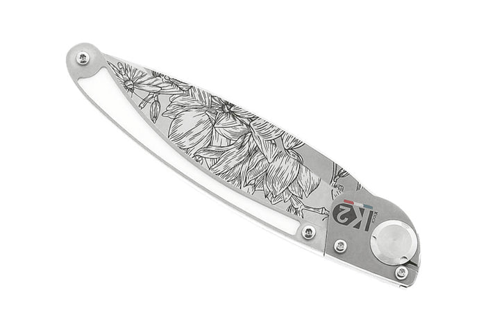 Couteau pliant K2 Elegance K2.22M manche inox décor magnolia 11,5cm + étui suédine