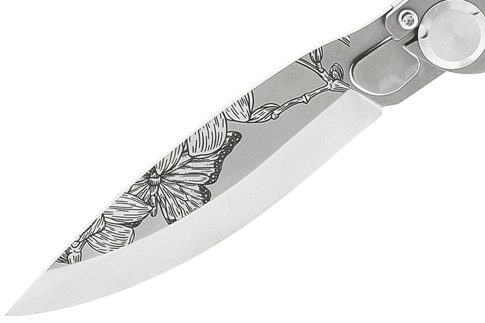 Couteau pliant K2 Elegance K2.22M manche inox décor magnolia 11,5cm + étui suédine