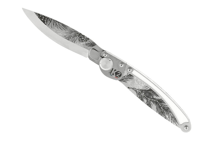 Couteau pliant K2 Elegance K2.23M manche inox décor pins 11,5cm + étui suédine
