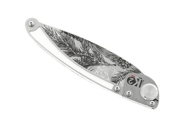 Couteau pliant K2 Elegance K2.23M manche inox décor pins 11,5cm + étui suédine