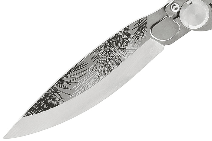 Couteau pliant K2 Elegance K2.23M manche inox décor pins 11,5cm + étui suédine