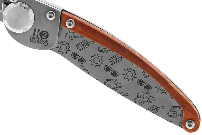 Couteau pliant K2 Kids 812170 manche inox décor soleil 9,5cm + étui suédine