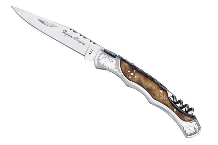 Couteau pliant Laguiole Bougna Baroque 12cm bois burl + tire bouchon