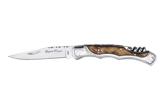 Couteau pliant Laguiole Bougna Baroque 12cm bois burl + tire bouchon